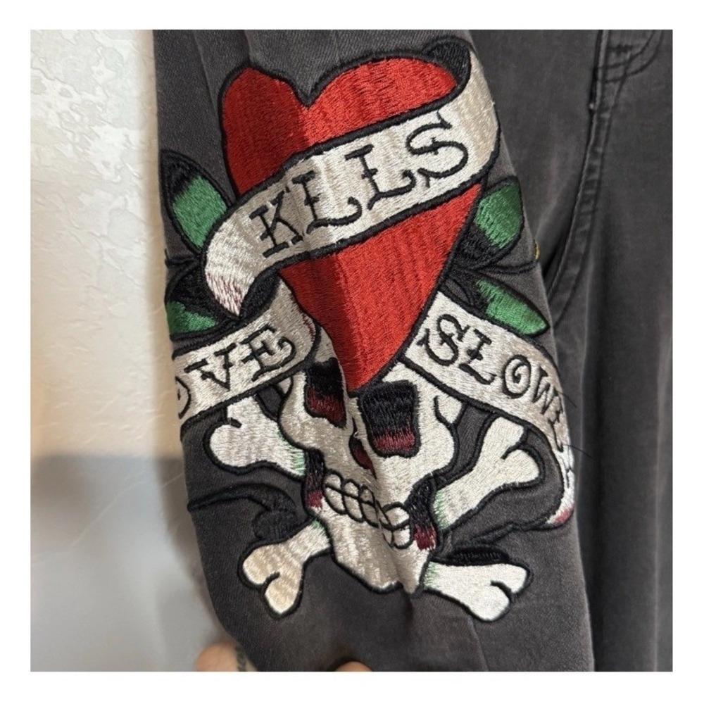 Ed Hardy Love Kills Slowly Black Jeans 34X32 Wide Leg Embroidery WEHD8300-1 NWT - Picture 4 of 9